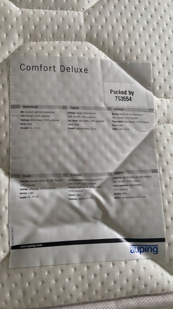 Topper topdekmatras Auping Comfort Deluxe 180x200 latex, Huis en Inrichting, Ophalen, Gebruikt, Tweepersoons, Matras