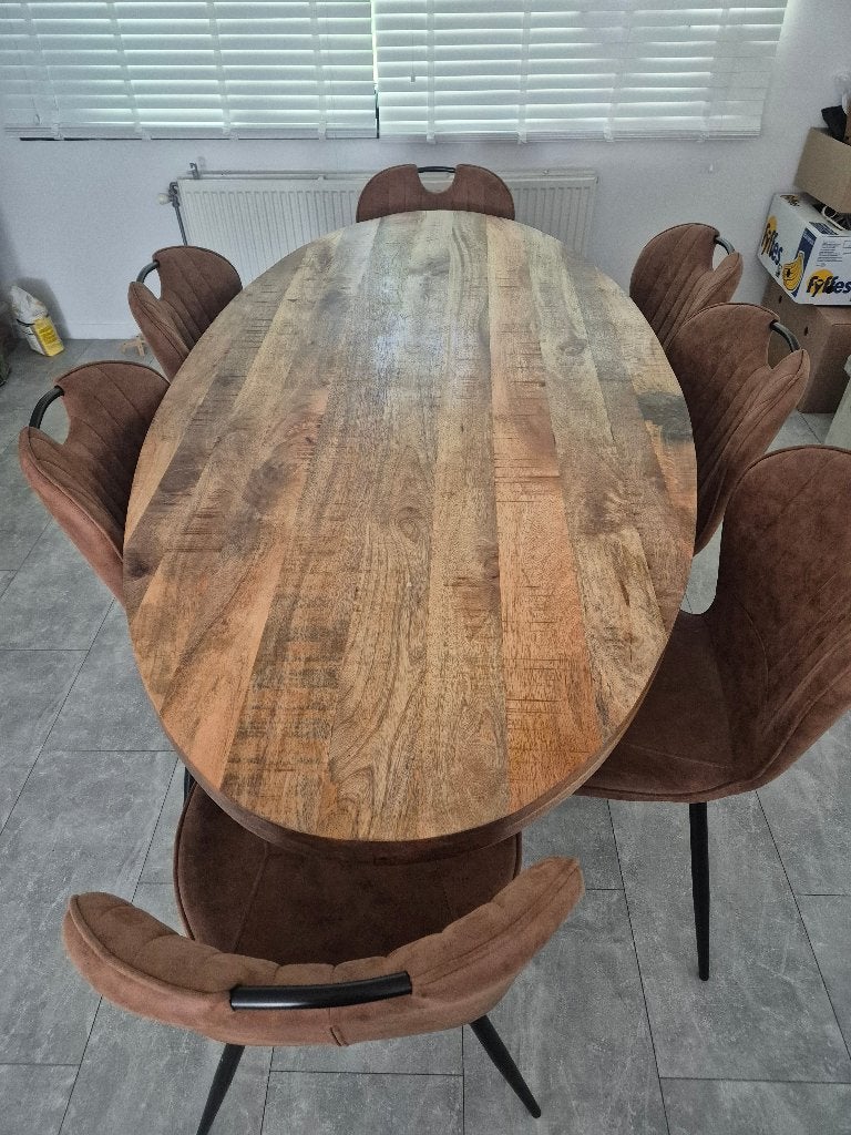 Eettafel en 7 stoelen, Huis en Inrichting, Ophalen, 200 cm of meer, 50 tot 100 cm, Zo goed als nieuw