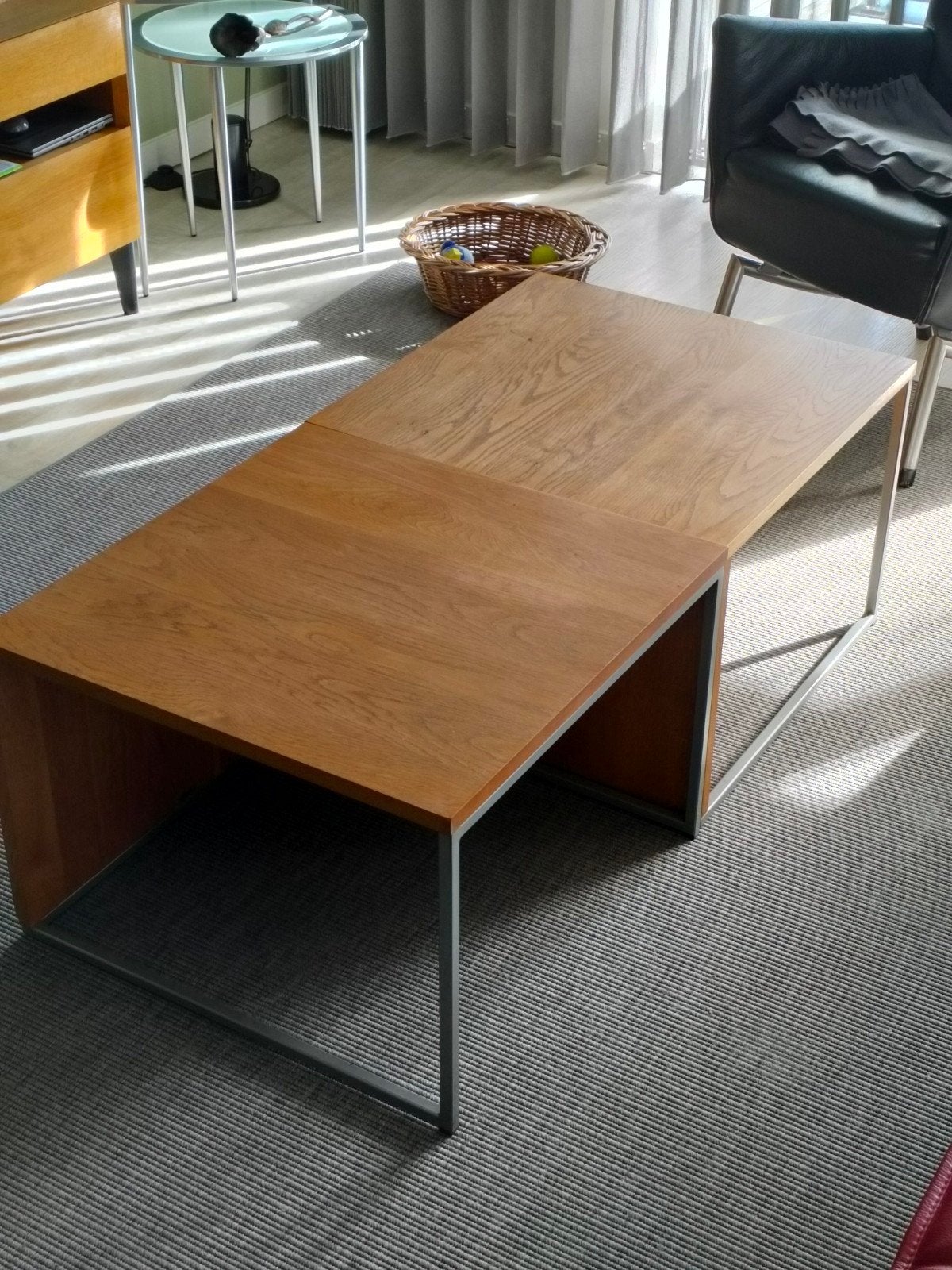 2 massief eiken salontafeltjes, Huis en Inrichting, Ophalen, Gebruikt, 50 tot 100 cm, 50 tot 100 cm
