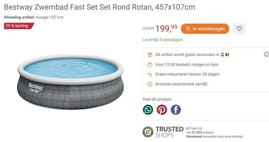 Bestway zwembad 457 x 107 cm (rond - opblaasbaar), Ophalen, Opblaaszwembad, 80 tot 120 cm, Rond