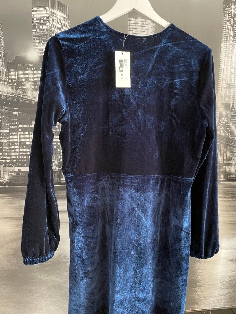 NIEUW velours jurk kleed - blauw - 46, Maat 46/48 (XL) of groter, Nieuw, Onder de knie, Verzenden