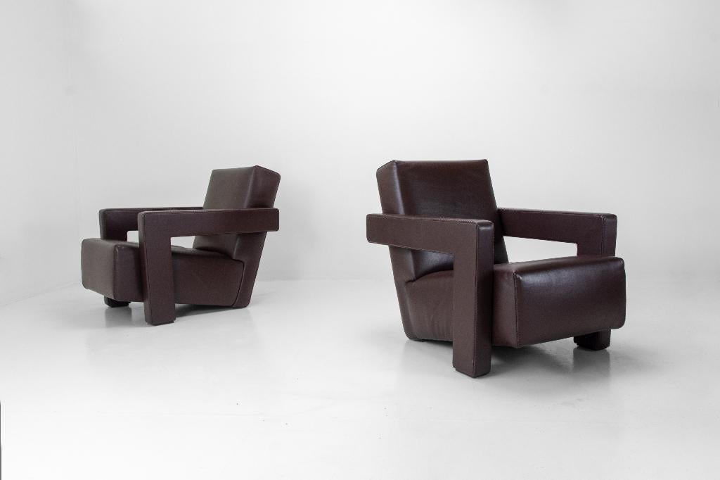 Set van 2 Cassina Utrecht Fauteuils – Gerrit Rietveld (1935), Huis en Inrichting, Fauteuils, Zo goed als nieuw, Leer, Ophalen of Verzenden