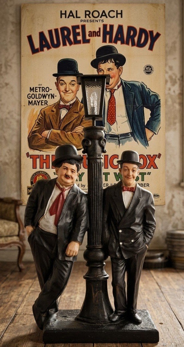 Vintage beeld Laurel en Hardy. Hoogte 85cm., Antiek en Kunst, Ophalen