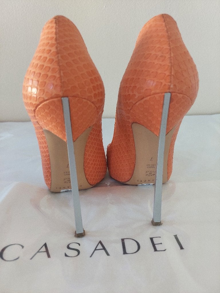 819C* Casadei Blade - sexy shoes corail cuir (37), Escarpins, Envoi, Orange, Casadei