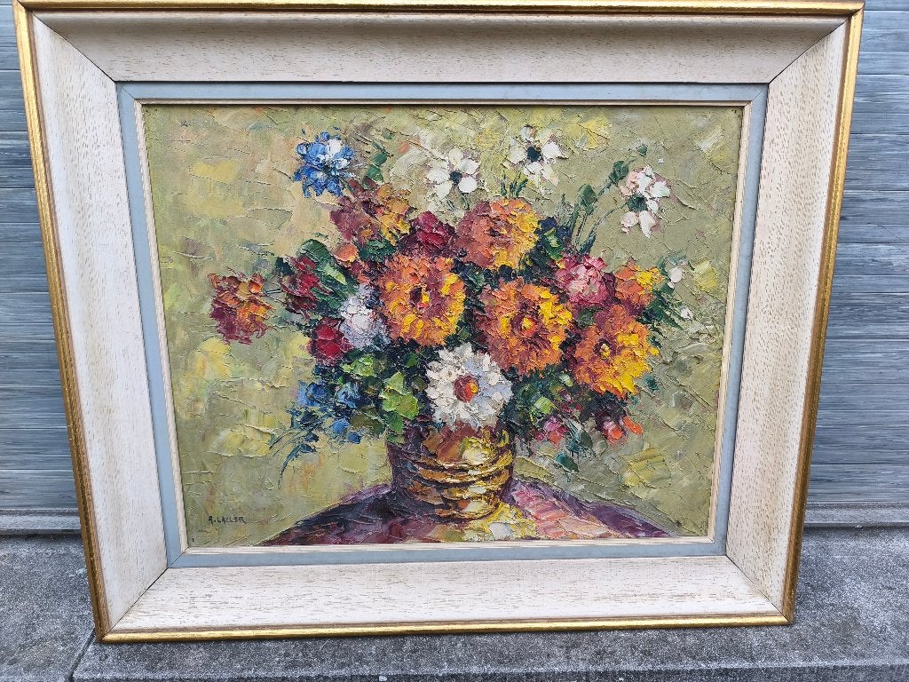 Huile sur toile fleurs signe Armand lacour, Enlèvement ou Envoi, Fleurs, Toile