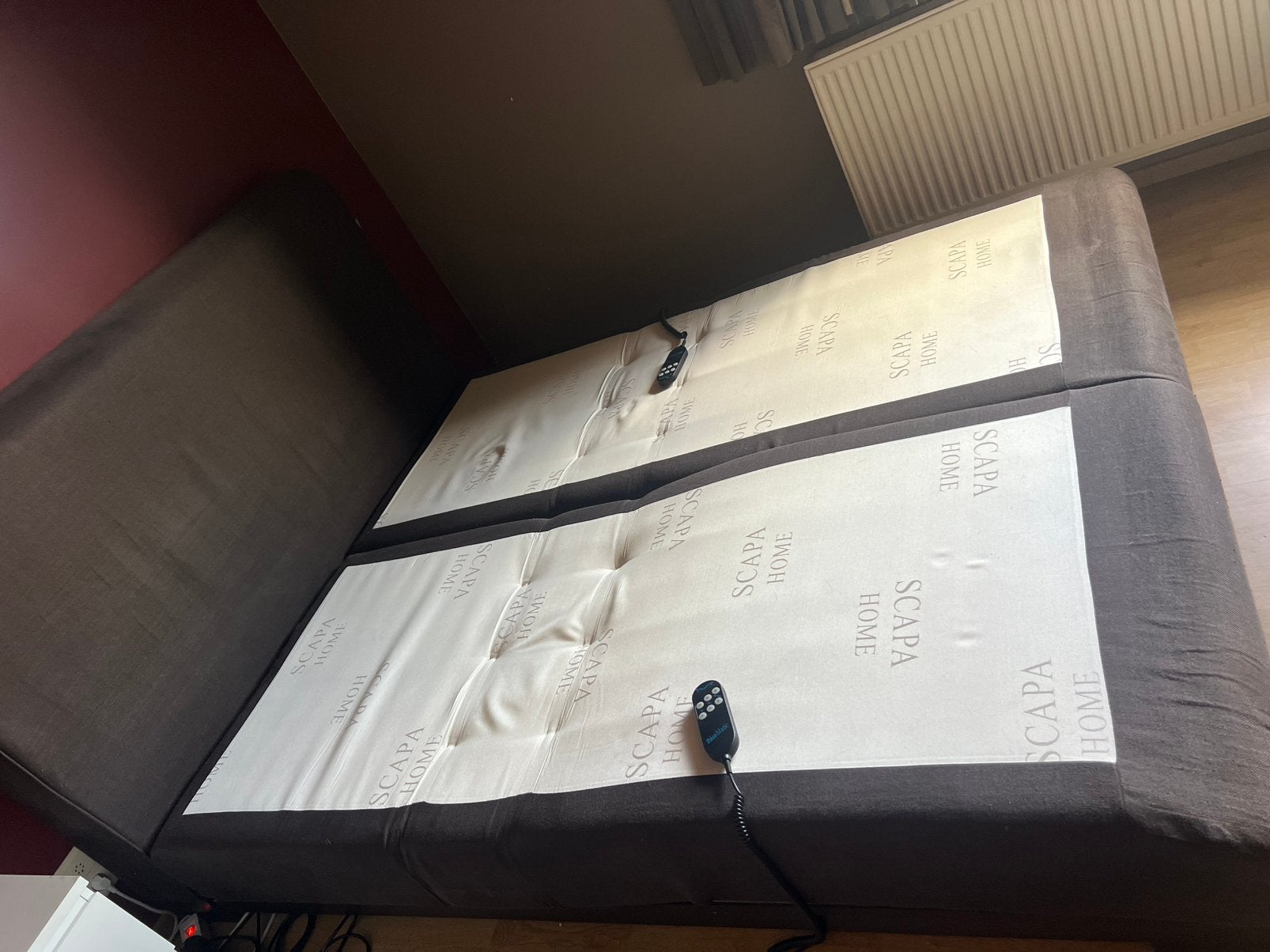 Mooie boxspring van Scapa perfecte staat. Elektrisch, Ophalen, Gebruikt, Bruin, Tweepersoons