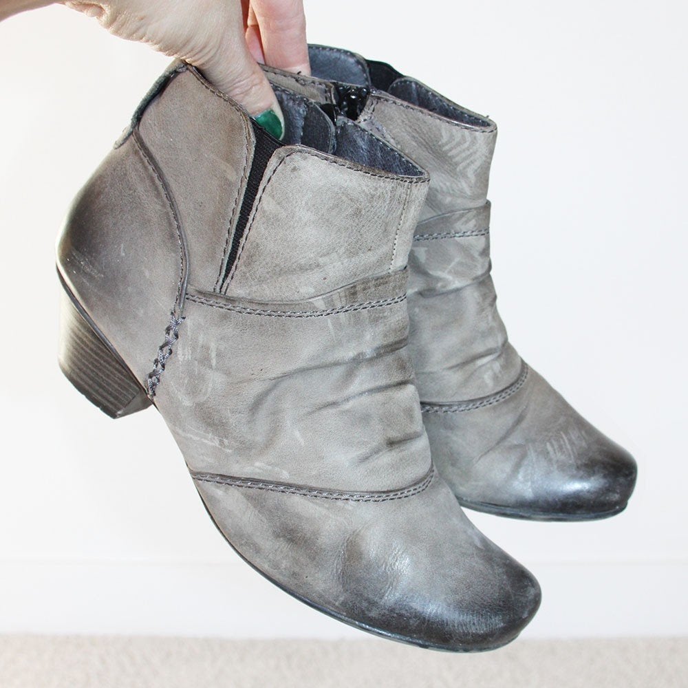 Bottines en cuir Vintage Jana -S10 (Taille H5½/38½) €35, -, Jana, Gris, Enlèvement ou Envoi, Comme neuf