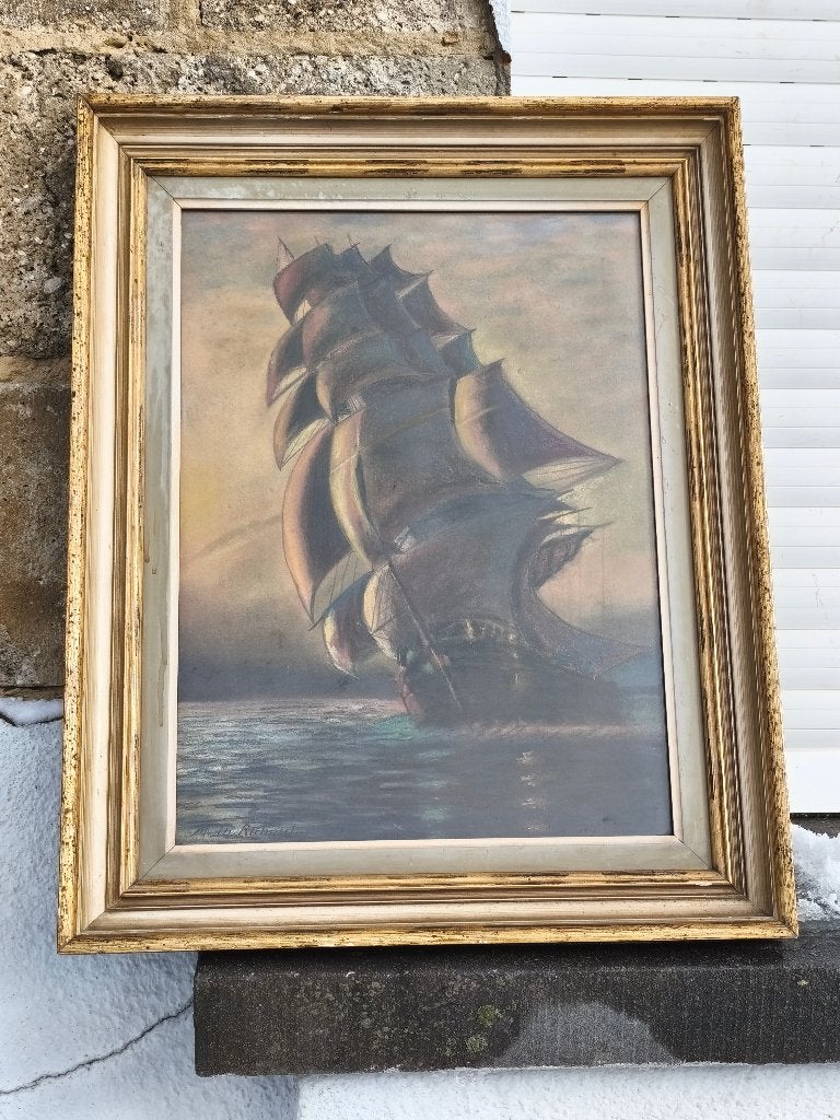 Pastel voilier signe m th richard, Antiquités & Art, Art | Peinture | Classique, Enlèvement ou Envoi