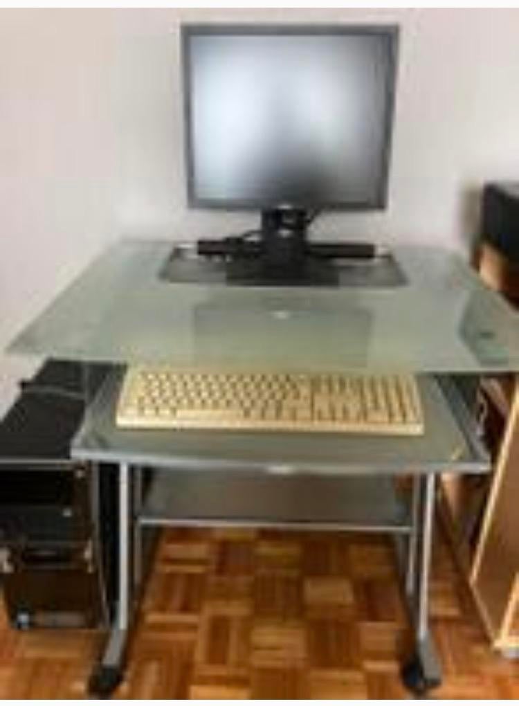 Computer tafel in glas en aluminium, Huis en Inrichting, Kasten | Computermeubels, Ophalen, Zo goed als nieuw, Glas