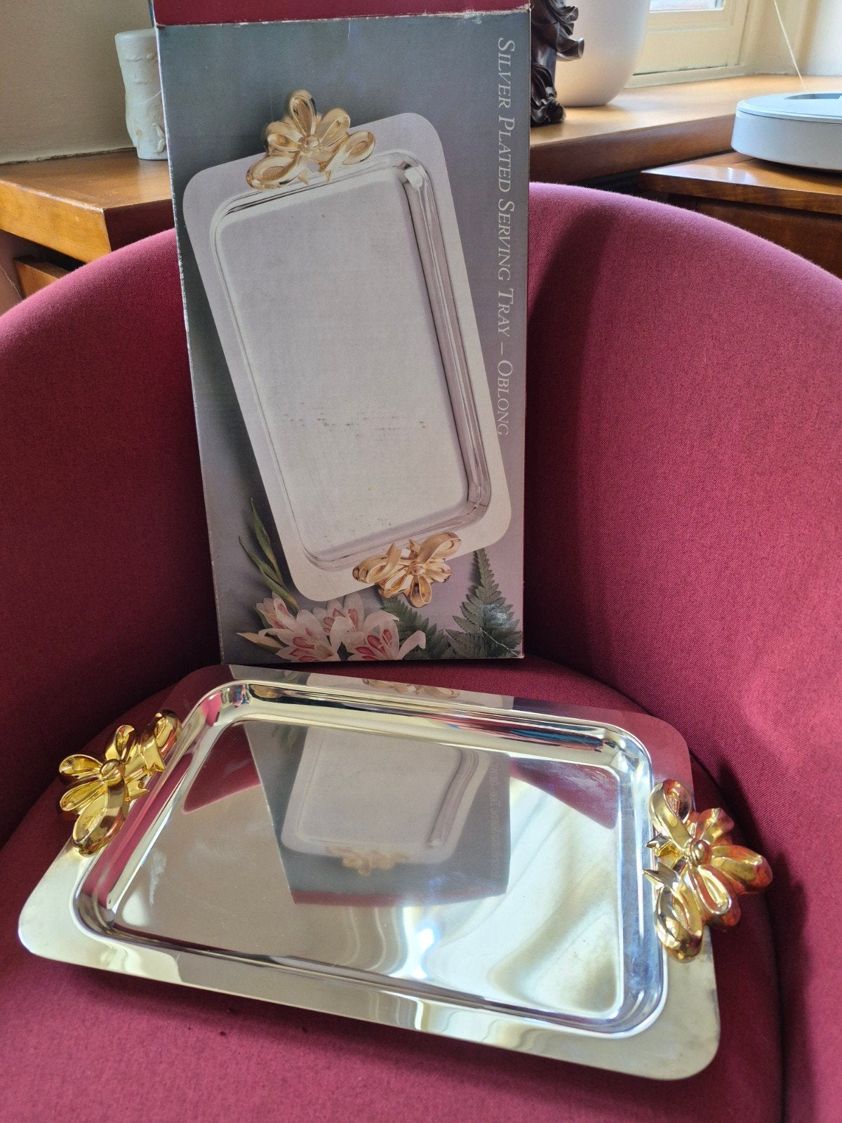 Vintage Verzilverd Dienblad met Gouden Strikken, Enlèvement ou Envoi