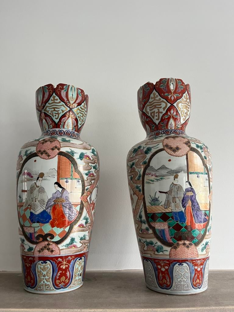 Zeldzaam paar 19de eeuwse Japanse Arita imari vazen, Ophalen of Verzenden