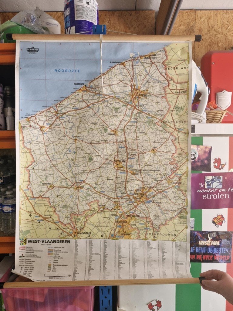 wandkaart West Vlaanderen, Antiek en Kunst, Ophalen of Verzenden, Aardrijkskunde