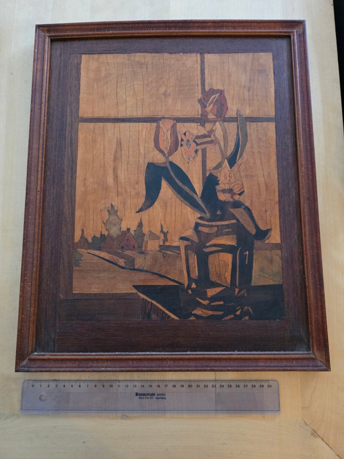 Marqueterie: decoratief houtwerkje., Antiek en Kunst, Kunst | Beelden en Houtsnijwerken, Ophalen