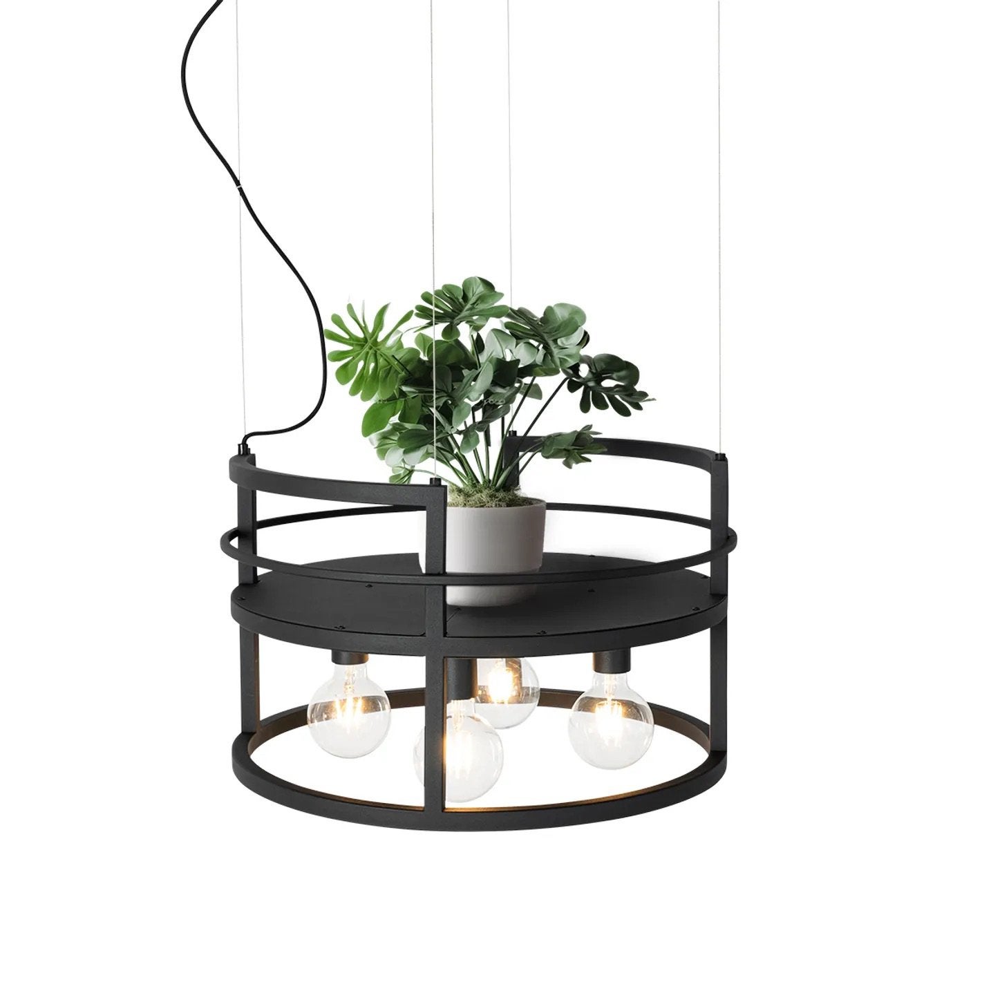 Industriële hanglamp Cage Rack zwart + 4 gouden LED-lampent, Ophalen, Industrielook, E27 (groot), Zo goed als nieuw