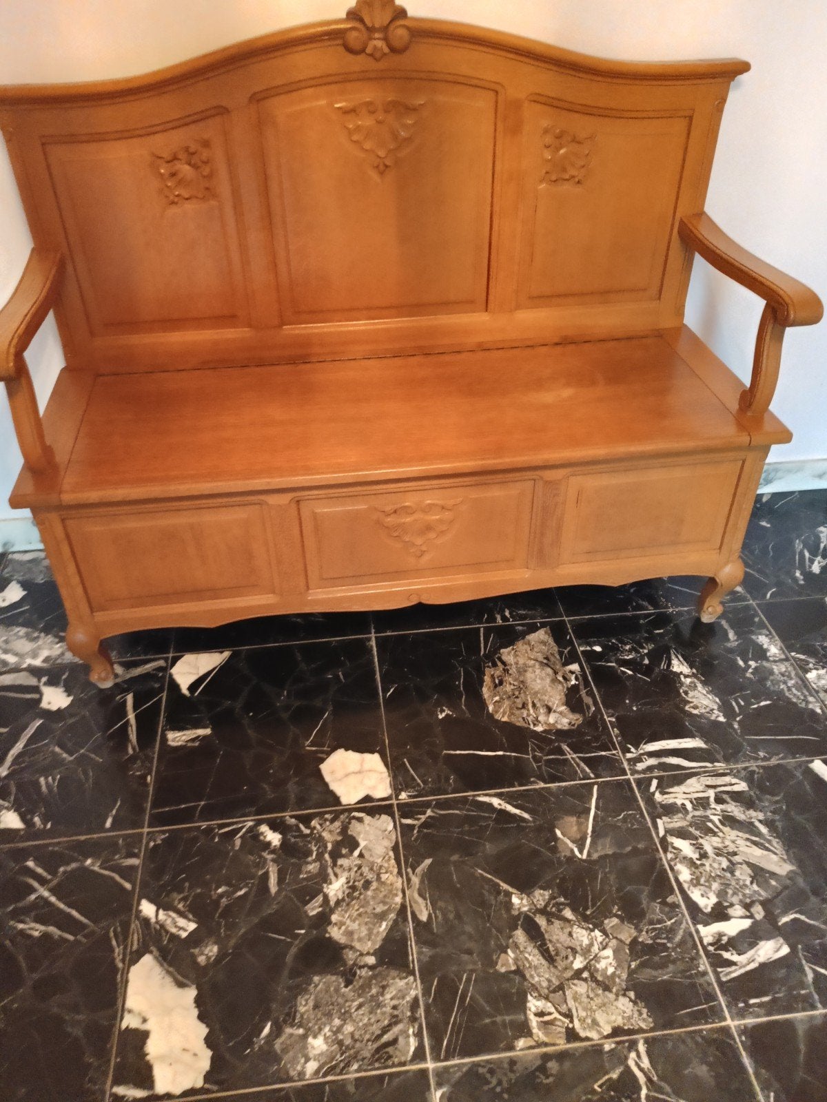 Antieke houten zitbank met opbergruimte, Antiek en Kunst, Ophalen
