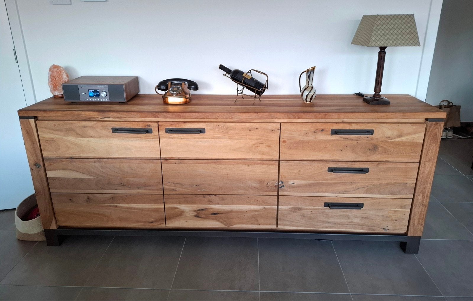 Buffet Falster - bois massif - 2 portes + 3 tiroirs, 25 à 50 cm, 200 cm ou plus, Autres essences de bois, Comme neuf