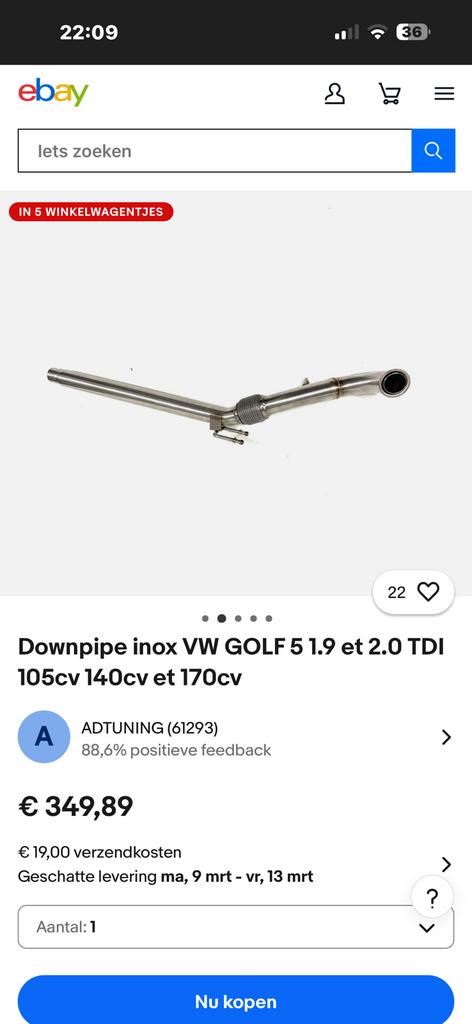 RVS DOWNPIPE VW ( BIEDEN KAN! ), Ophalen, Zo goed als nieuw, Inox