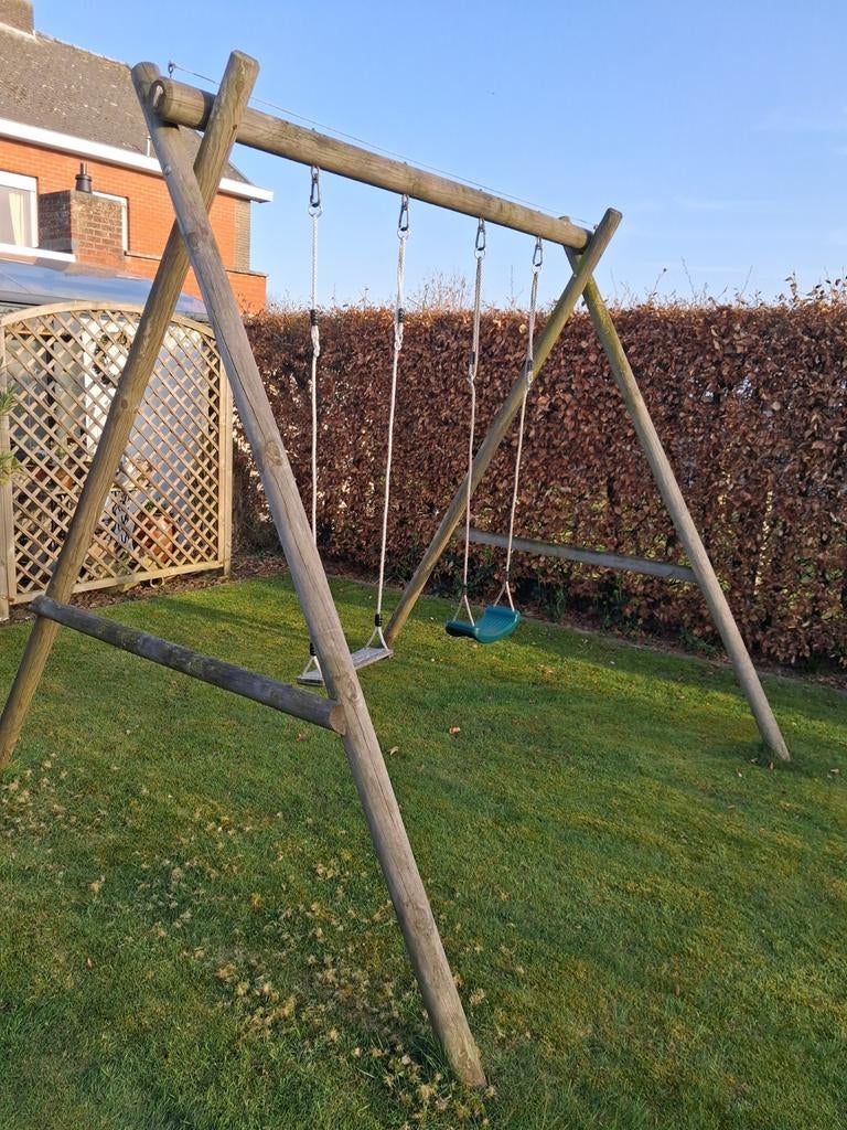 Houten schommel met  4 zitjes erbij, Kinderen en Baby's, Speelgoed | Buiten | Speeltoestellen, Ophalen, Schommel