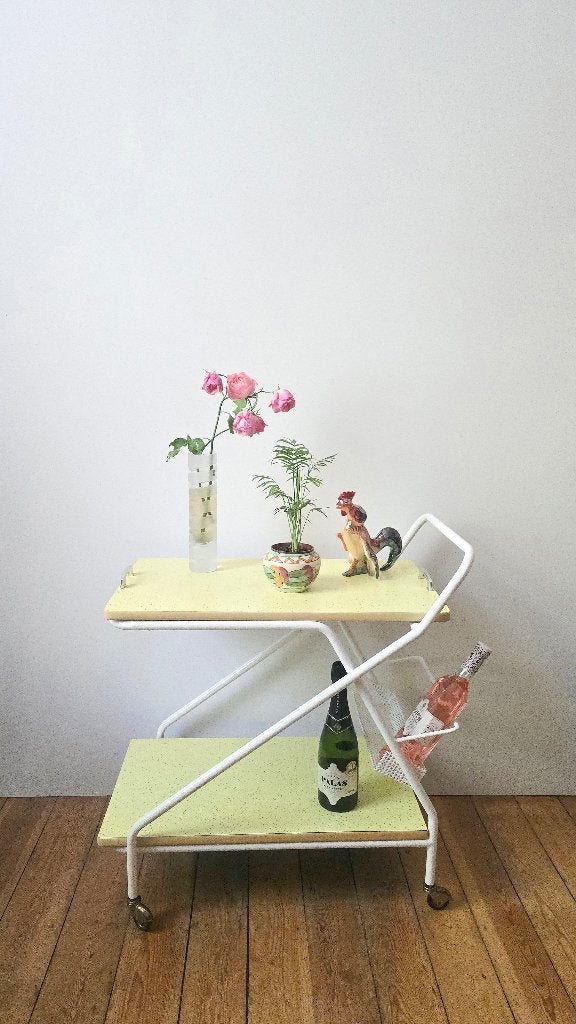 Vintage trolley / Bar - metaal en formica - jaren 60, Verzamelen, Retro, Ophalen of Verzenden