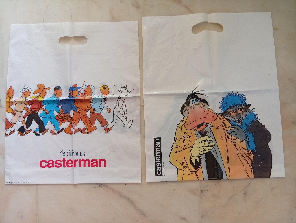 2 sacs en plastique (éditions Casterman)., Verzamelen, Stripfiguren, Ophalen of Verzenden, Overige figuren, Zo goed als nieuw