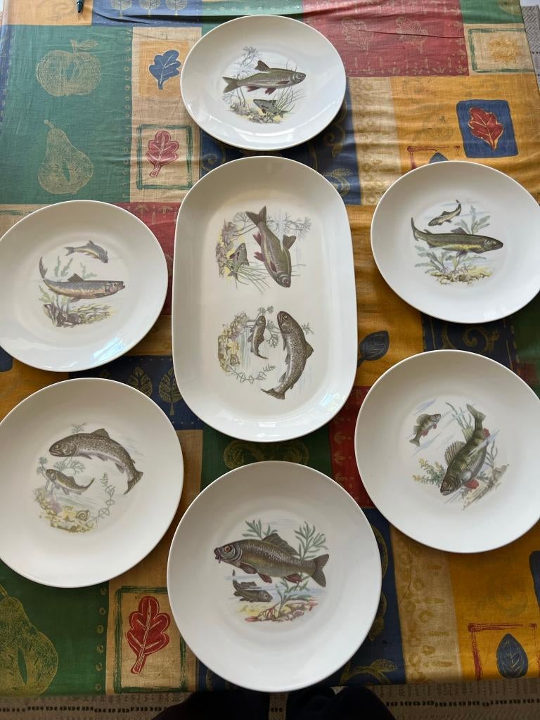 Vintage, KAHLA, ensemble d'assiettes à poisson,, Assiettes(s), Enlèvement ou Envoi, Geen idee, Comme neuf