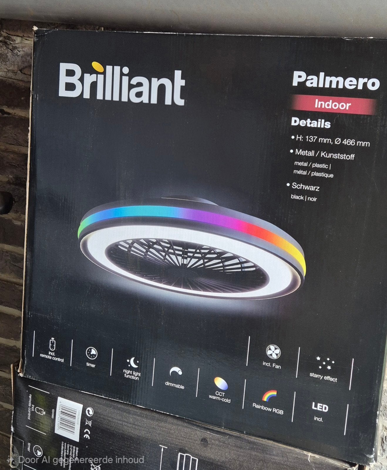 Brilliant palermo lampventilator., Electroménager, Ventilateurs, Enlèvement, Ventilateur avec télécommande, Neuf, Ventilateur de plafond