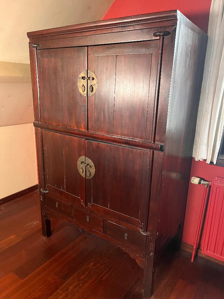 Japanse Tansu Bruidskast / massief hout, origineel beslag, Ophalen
