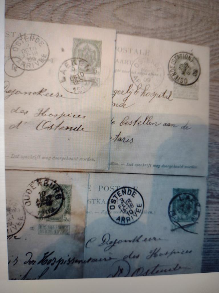 LOT: 4 OUDE POSTKAARTEN/BRIEFKAART OOSTENDE 1909-1910, Verzamelen, Ophalen of Verzenden, Voor 1920, Gelopen, West-Vlaanderen