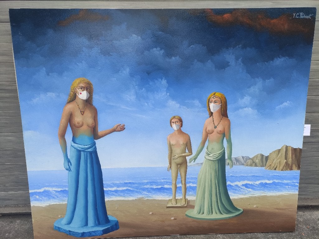huile sur panneau covid signe carl prevot, Ophalen of Verzenden, Paneel