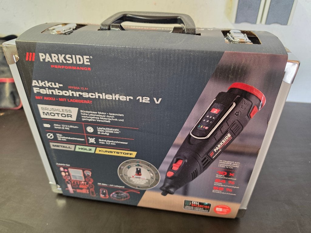 Parkside Performance 12v Fijnboorslijpmachine set, Doe-het-zelf en Bouw, Gereedschap | Freesmachines, Verzenden, Nieuw, Accu, Parkside