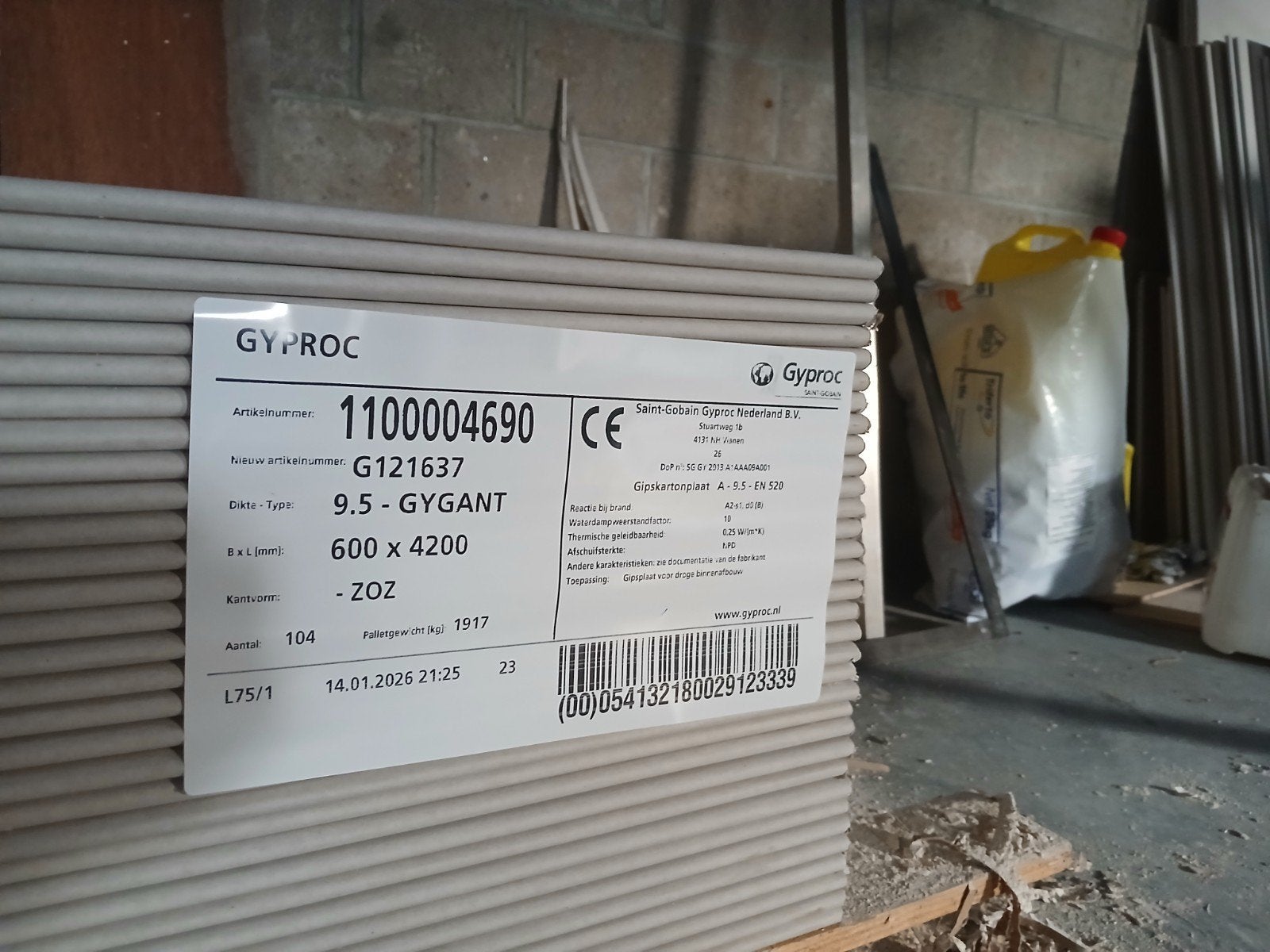 Gyproc gigant 9.5x600x4200, Doe-het-zelf en Bouw, Platen en Panelen, Ophalen