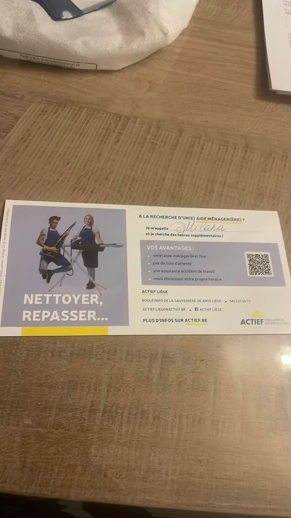 Aide ménagère actief intérim liège, Ophalen of Verzenden, Zo goed als nieuw