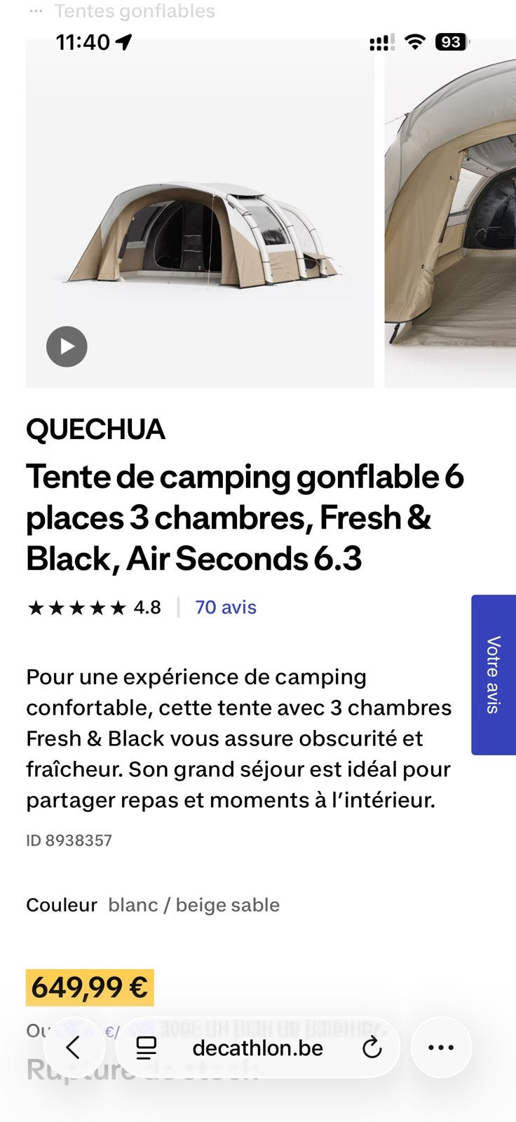 Tente 6 personnes, Caravanes & Camping, Enlèvement, Comme neuf
