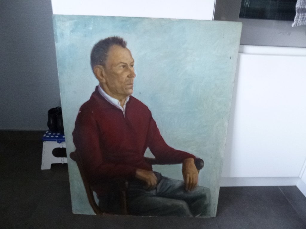 Schilderij : oudere zittende man., Antiek en Kunst, Ophalen