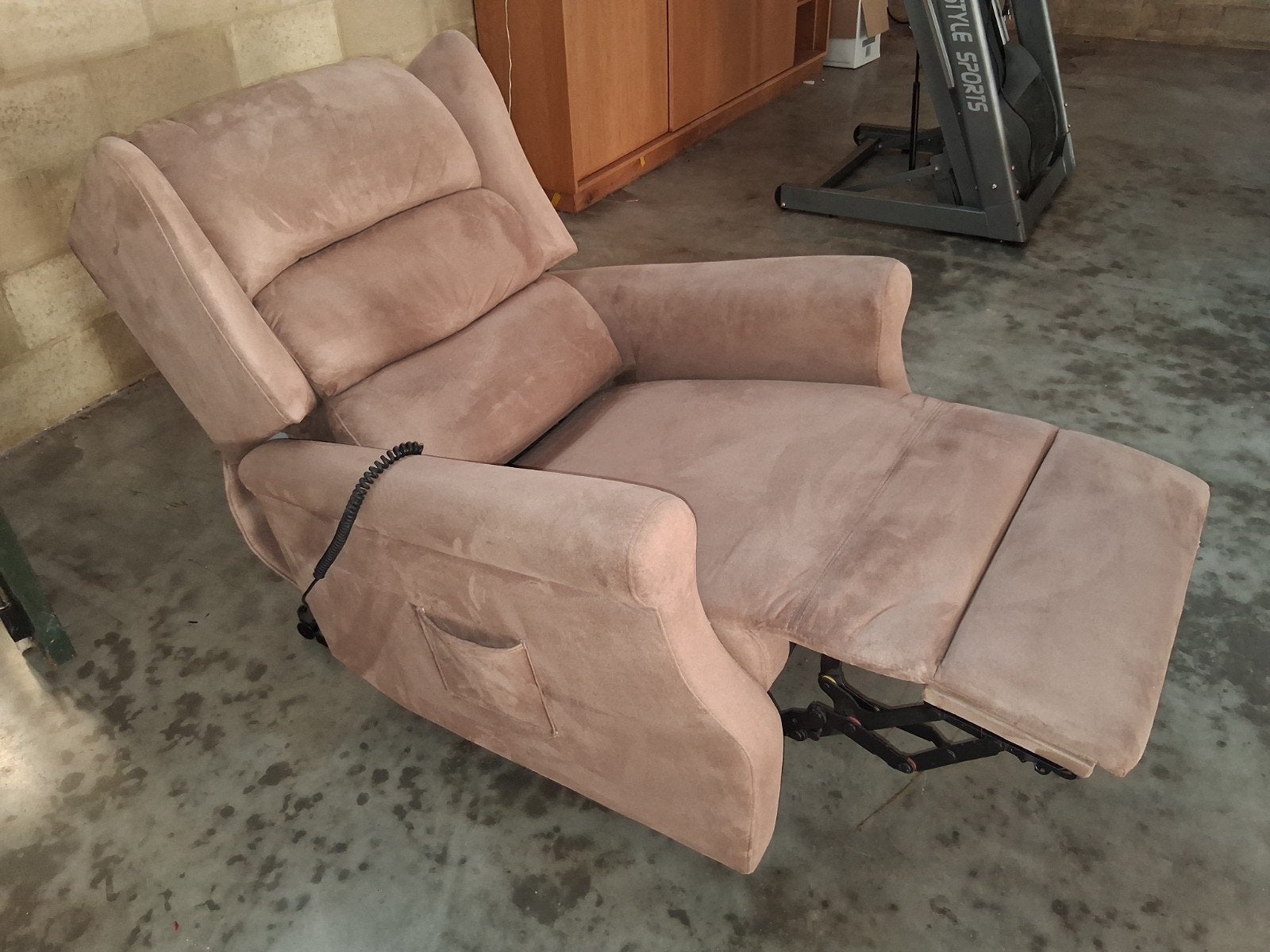 Beige/bruin stoffen uitklapzetel, Ophalen, Stof