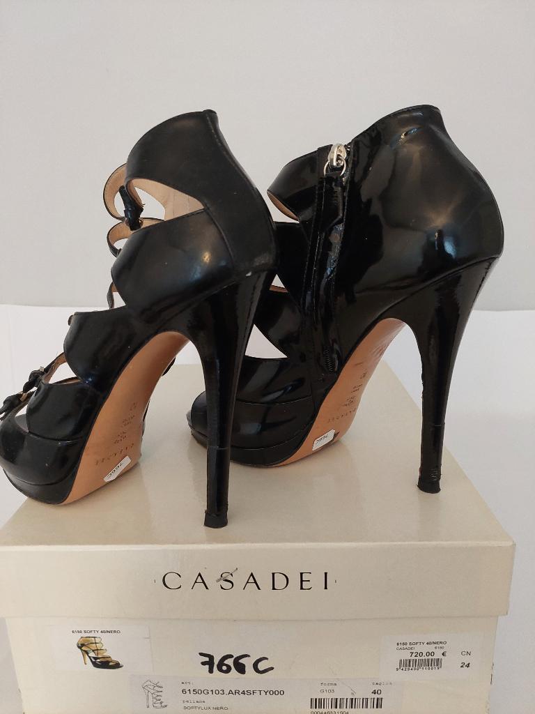 766C* Casadei - sexy shoes noires cuir verni brides (40), Chaussures à haut talons, Porté, Casadei, Noir