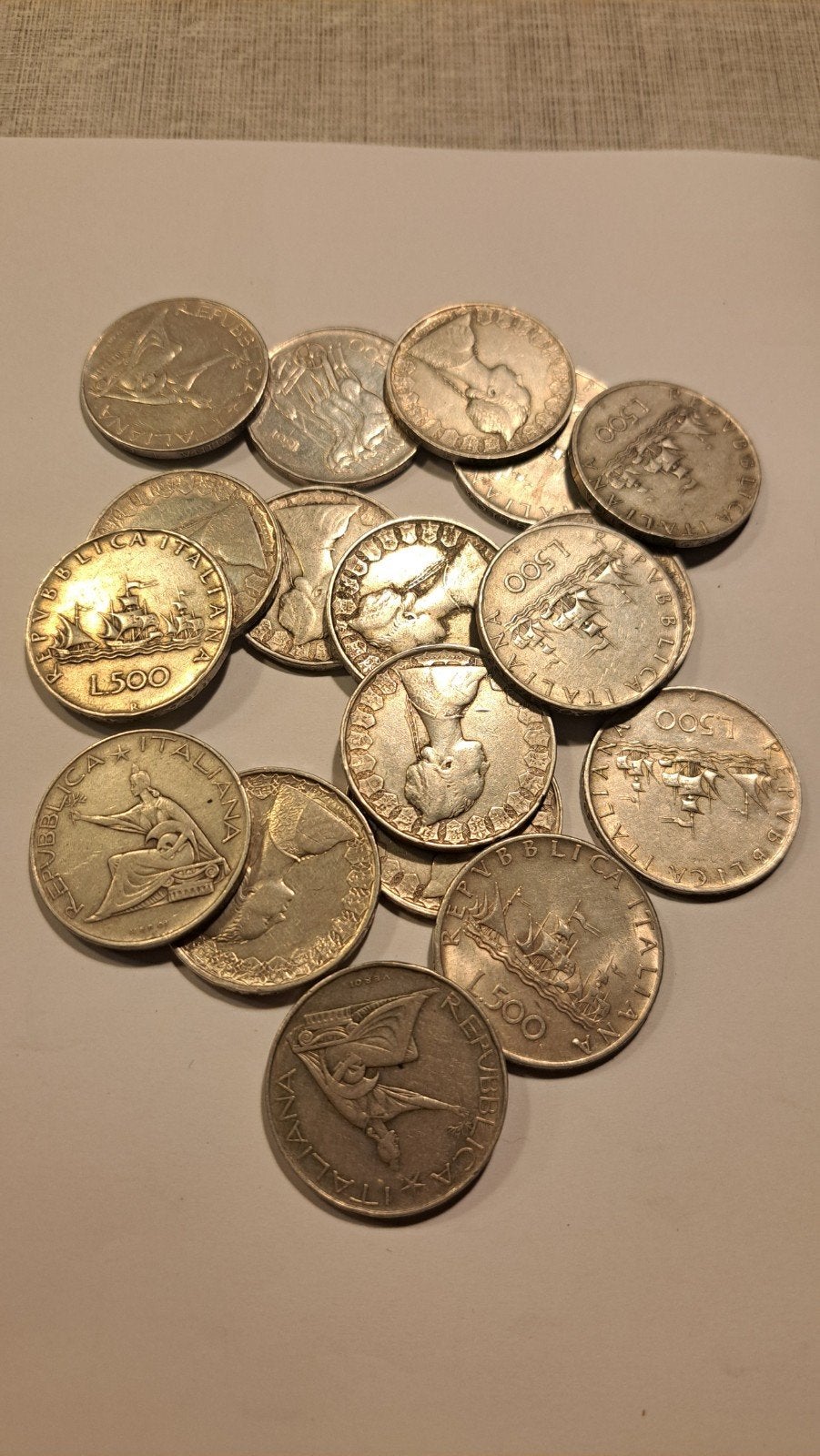 Italie 500 lires 18 pièces 1958/1961 argent, Enlèvement ou Envoi, Argent