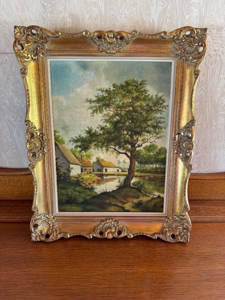 Schilderij met olieverf van A. Stroobants, Antiquités & Art, Art | Peinture | Classique, Peinture à l'huile, Paysage, Enlèvement