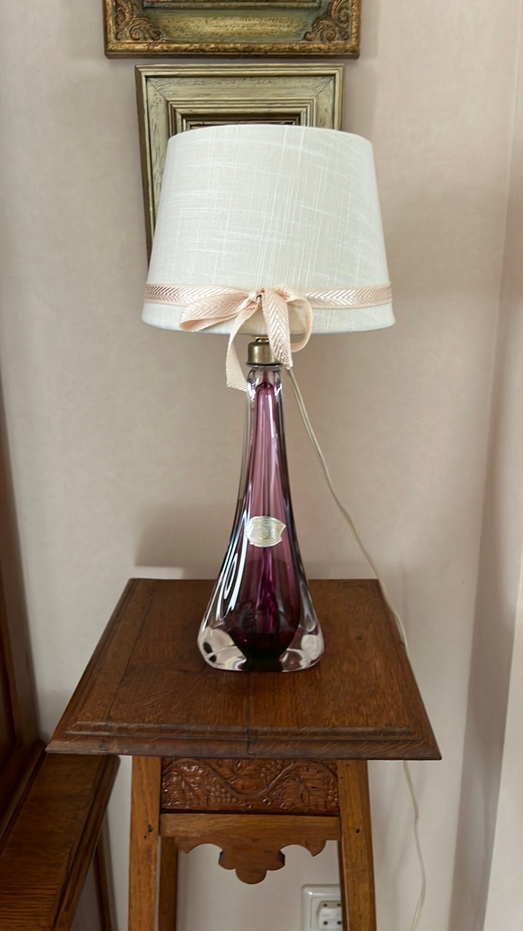 Lampadaire Val Saint Lambert, Maison & Meubles, Violet, Enlèvement, Comme neuf, Verre