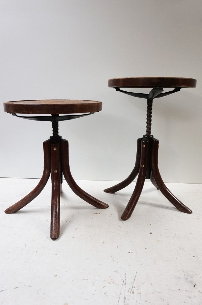 Set van 2 industriele vintage draaikrukken in Thonet stijl, Huis en Inrichting, Ophalen, Gebruikt, In hoogte verstelbaar, Hout