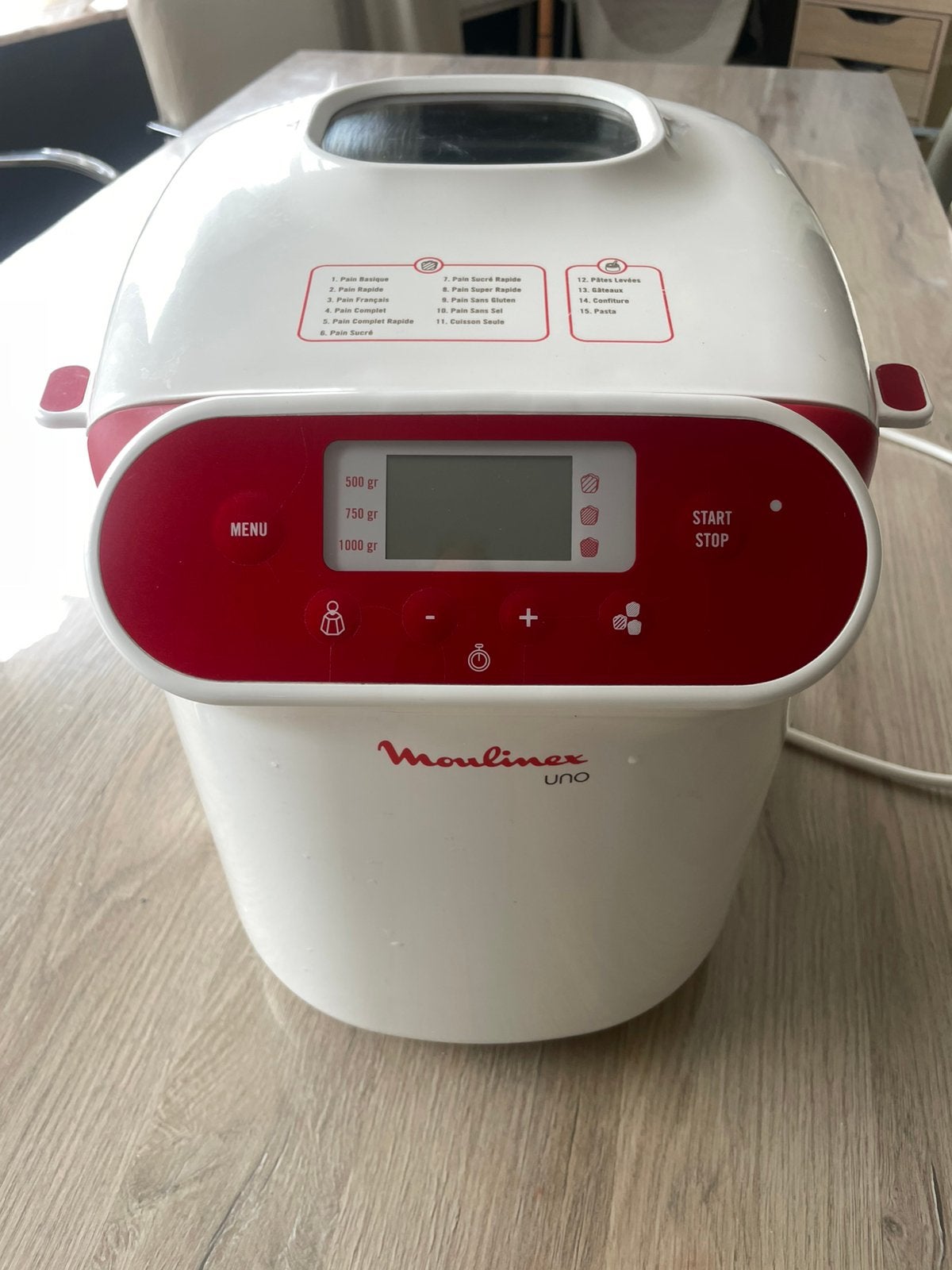 Moulinex uno, Electroménager, Machines à pain, Enlèvement ou Envoi, 800 à 1200 grammes de pâte, Comme neuf, Plus de 10 programmes