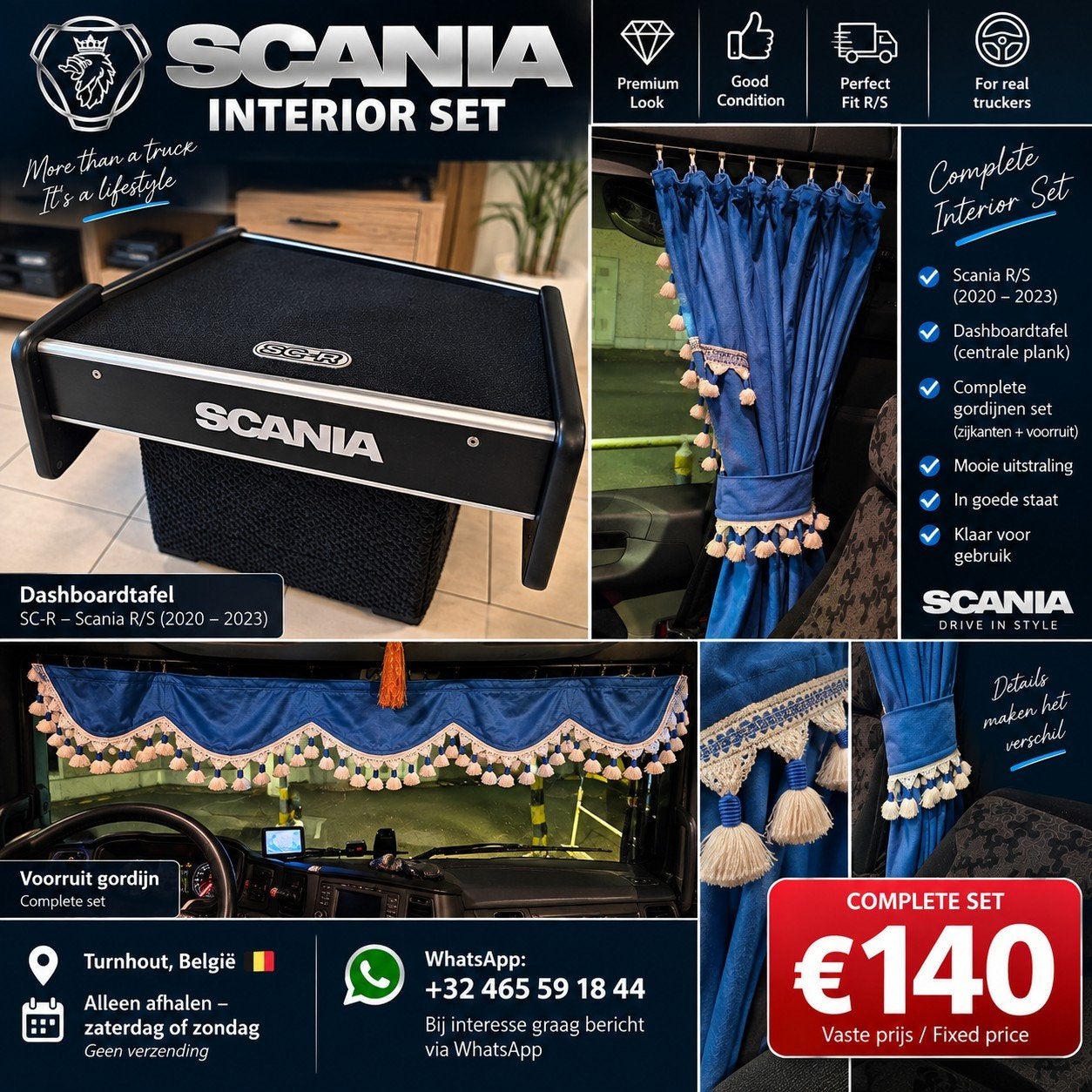 Scania dashboard table + curtains – complete set, Enlèvement, Utilisé, Scania, Vitres et Accessoires