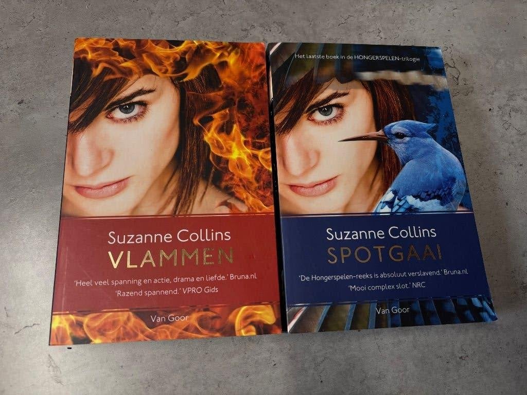 2 boeken: spotgaai en vlammen, Livres, Enlèvement ou Envoi, Comme neuf, Suzanne Collins