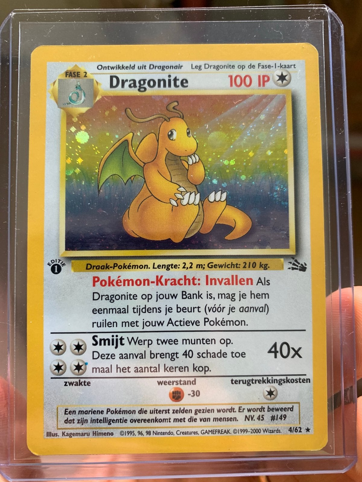 Pokemon NL Fossil 1st Edition Dragonite Foil NM, Enlèvement, Comme neuf, Foil