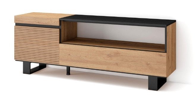 Meuble TV design chêne neuf (L152,5 x P35 x H57), Ophalen, 150 tot 200 cm, Eikenhout, Nieuw
