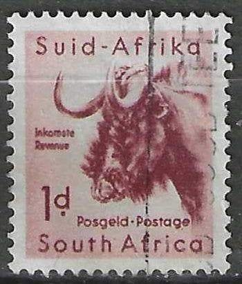 Afrique du Sud 1954 - Yvert 202 - Gnou - 1 p. (ST), Timbres & Monnaies, Timbres | Afrique, Envoi, Afrique du Sud, Affranchi