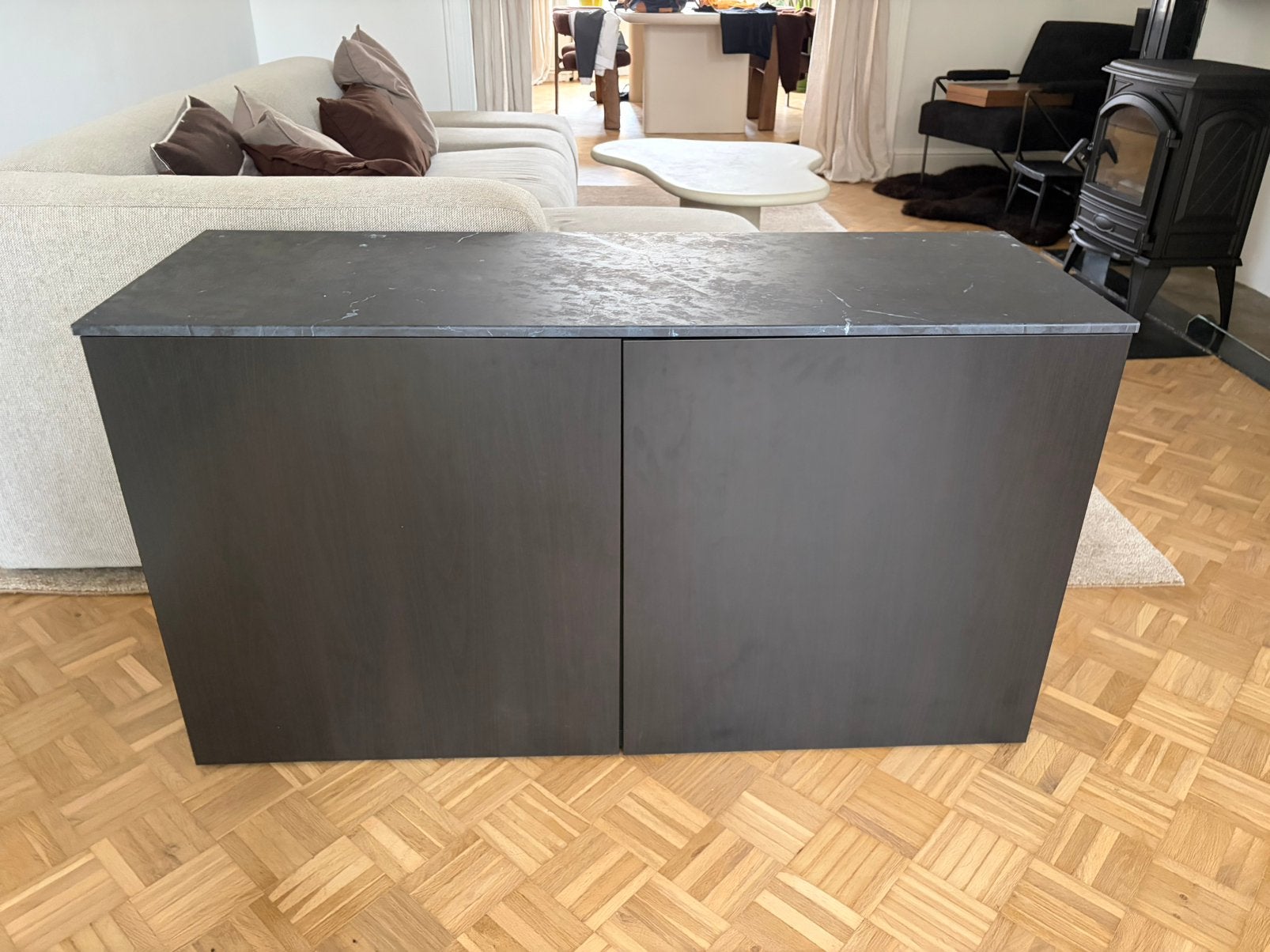 Stijlvolle lage kast / dressoir – donkerbruin – 120 cm, Antiquités & Art, Enlèvement