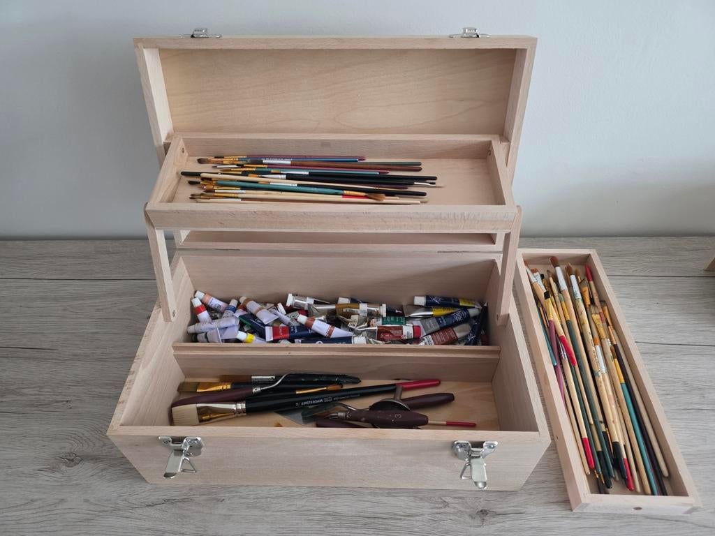 Schilderkoffer met olieverf, penselen..., Hobby en Vrije tijd, Ophalen