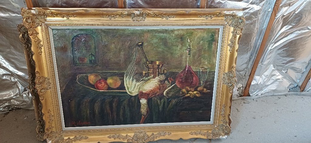 Tableau nature morte signé, Peinture à l'huile, Signé, Enlèvement, Nature morte