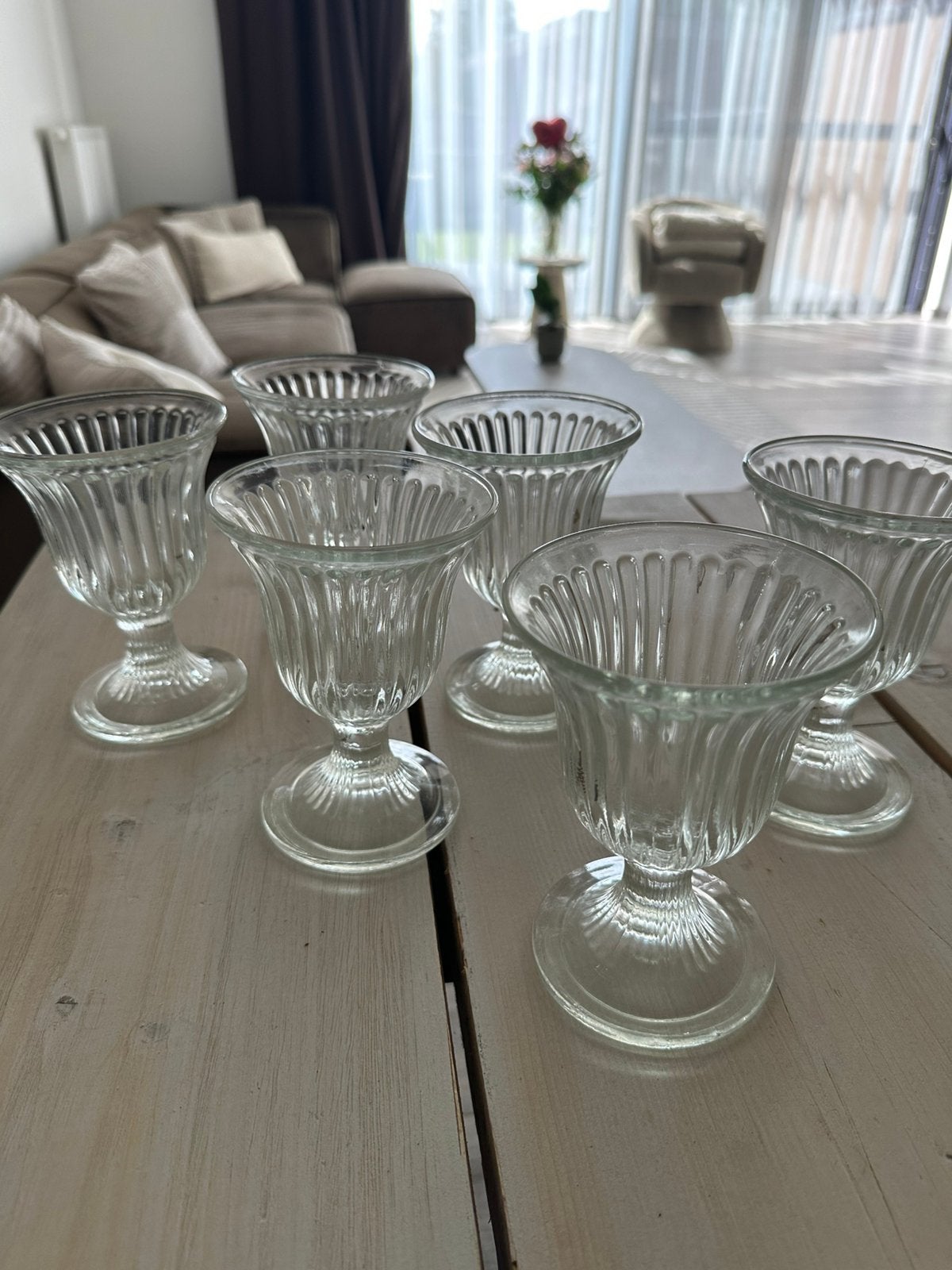 Vintage Glazen Ijscoupes / Dessertglaasjes op Voet, Ophalen of Verzenden, Zo goed als nieuw